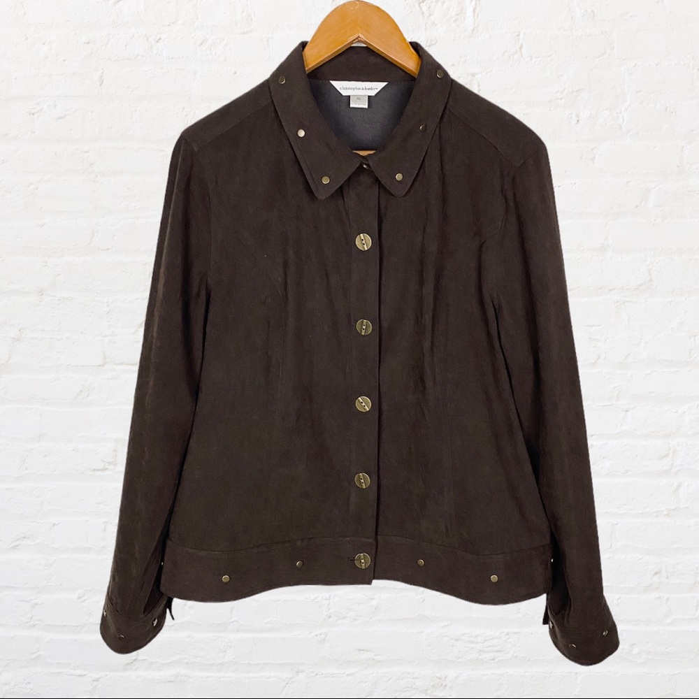 Christopher & Banks | Brown Faux Suede Lightweight Embellished Western Jacket